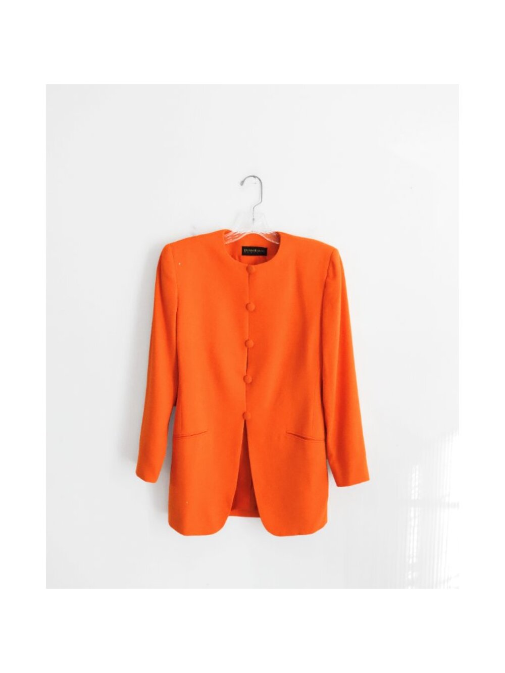 Vtg 80s 90s Donna Karan New York Bright Orange Wool Crepe Blazer size 4
